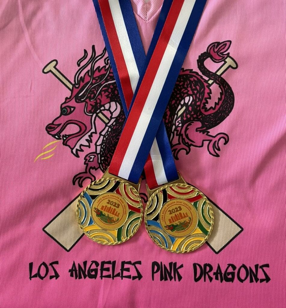 Los Angeles Pink Dragons medals breast cancer survivors Los Angeles Pink Dragons medals breast cancer survivors
